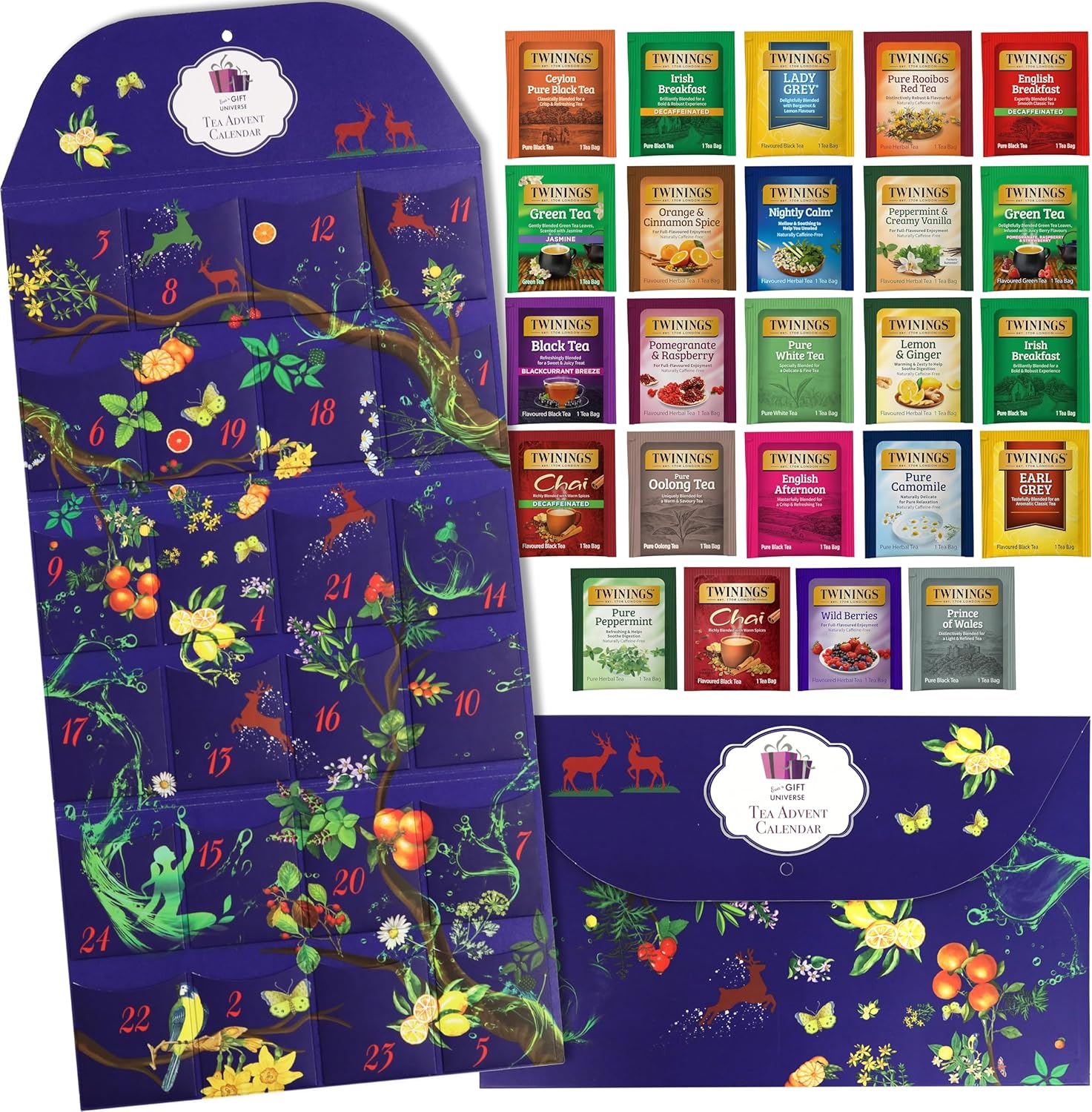 Advent Calendar Tea Bags Sampler Assortment - 24 Flavors for Tea Lovers