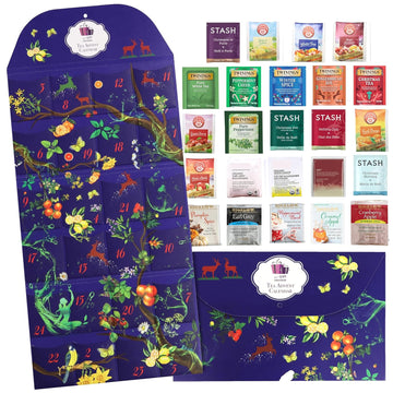Assorted Teas Gift Advent Calendar - Seasonal Tea Sampler Variety Pack (24 Count, 24 Flavors)