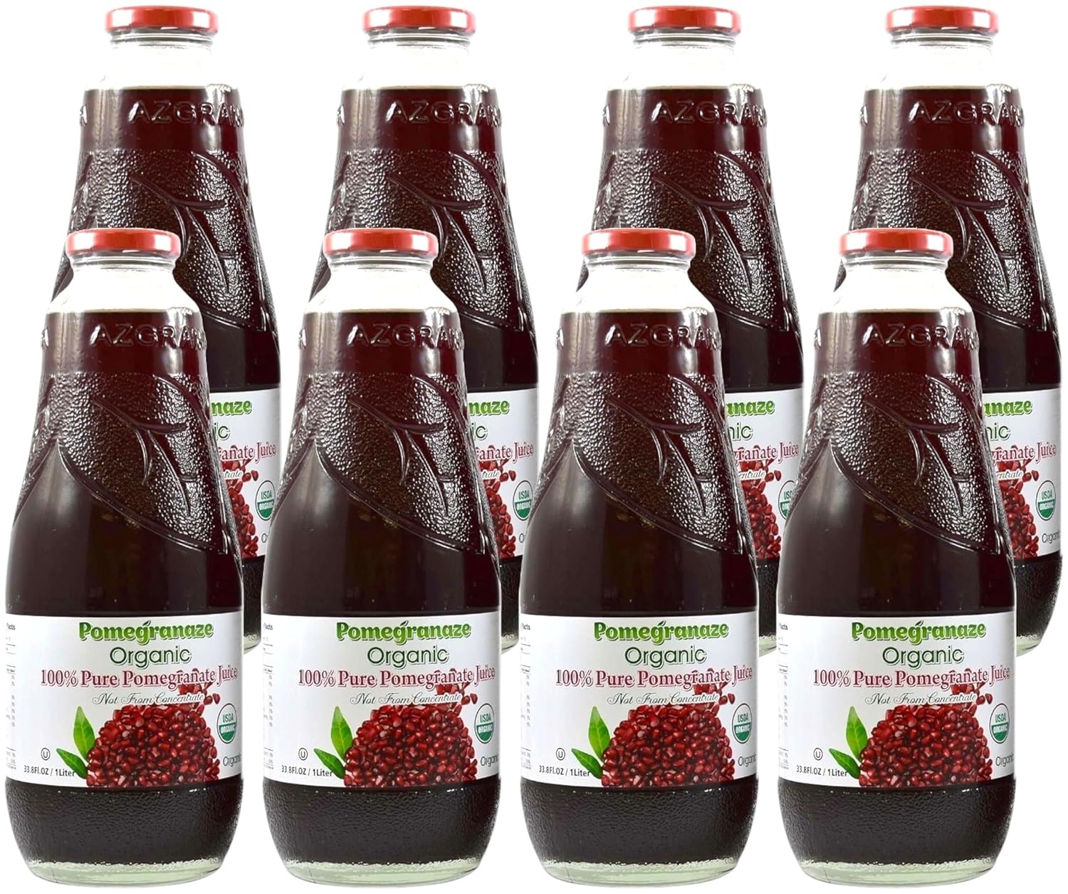 100% Organic Pomegranate Juice - 33.8 Oz Glass Bottle (8 Pack)