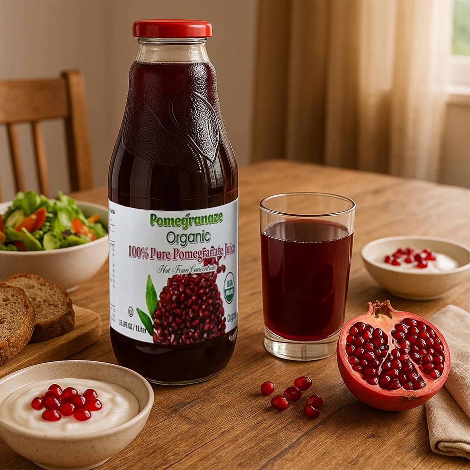 100% Organic Pomegranate Juice - 33.8 Oz Glass Bottle (8 Pack)