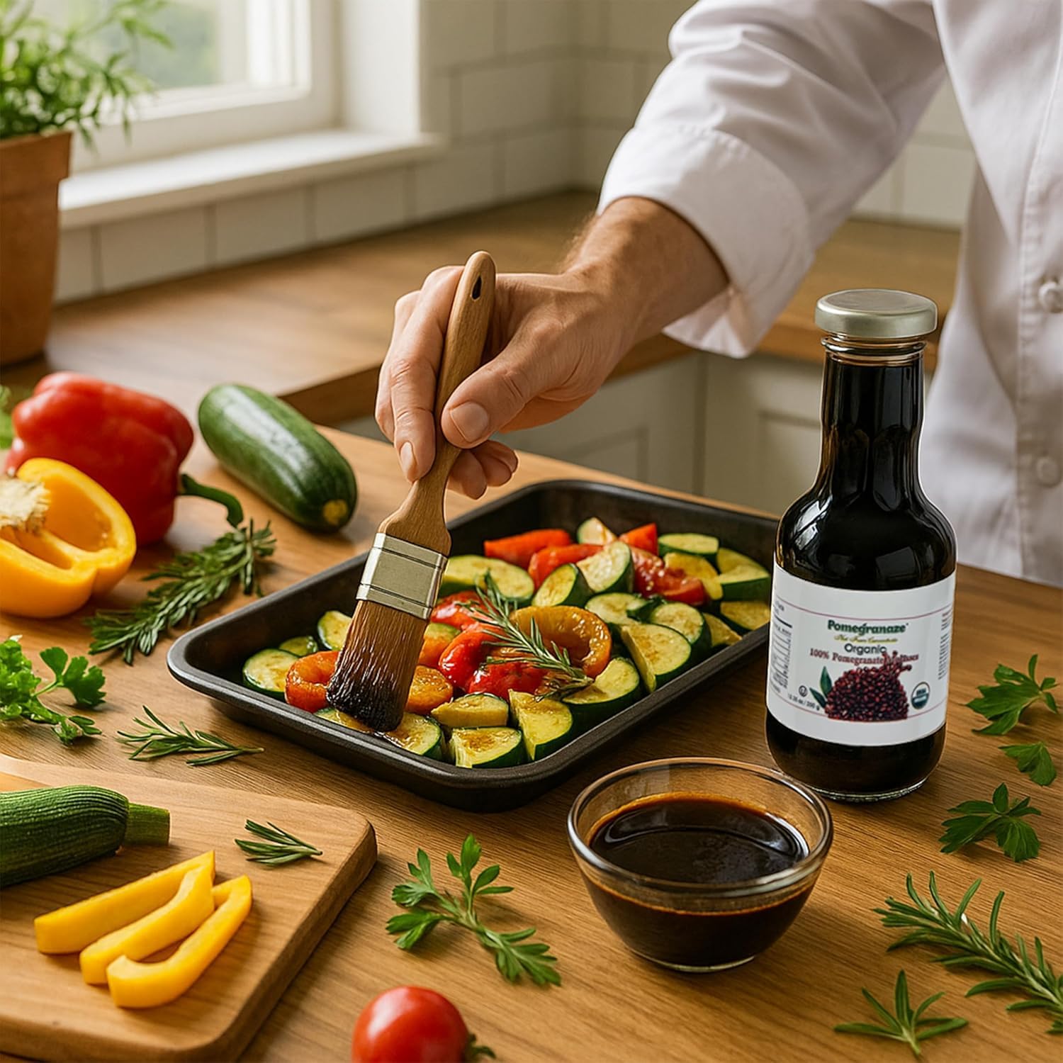 100% Organic Pomegranate Molasses - 12.35 Oz Glass Bottle, No Sugar Added, Vegan, NON GMO, Gluten Free and Kosher