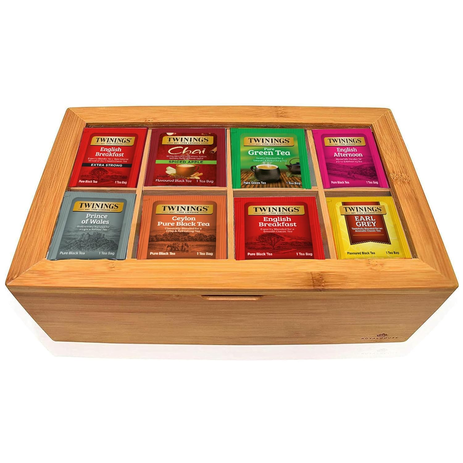 Tea Sampler Collection – 80 Assorted Tea Bags with Wooden Organizer