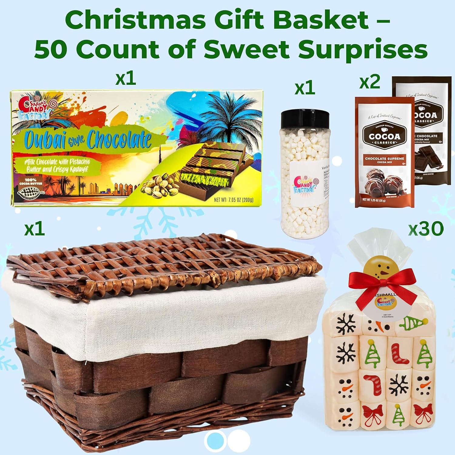 Christmas Gift Set Basket 50 Count - Perfect Holiday Treats and Favors