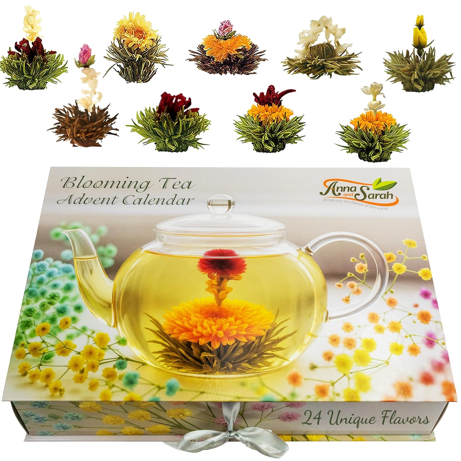 Tea Advent Calendar – 24 Unique Green Teas, Blooming Teas & Edible Flower Infusions Gift Set