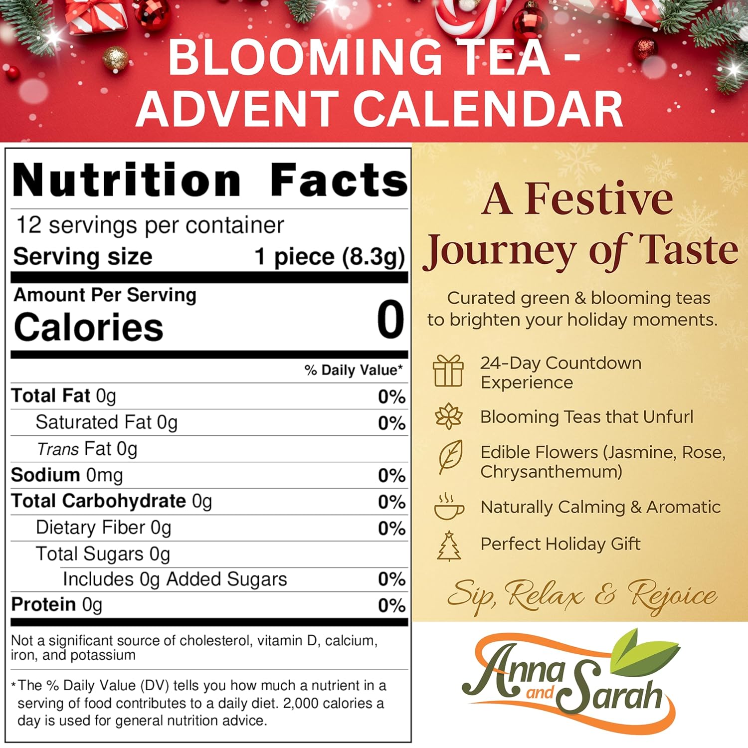 Tea Advent Calendar – 24 Unique Green Teas, Blooming Teas & Edible Flower Infusions Gift Set