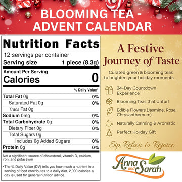 Tea Advent Calendar – 24 Unique Green Teas, Blooming Teas & Edible Flower Infusions Gift Set - 0
