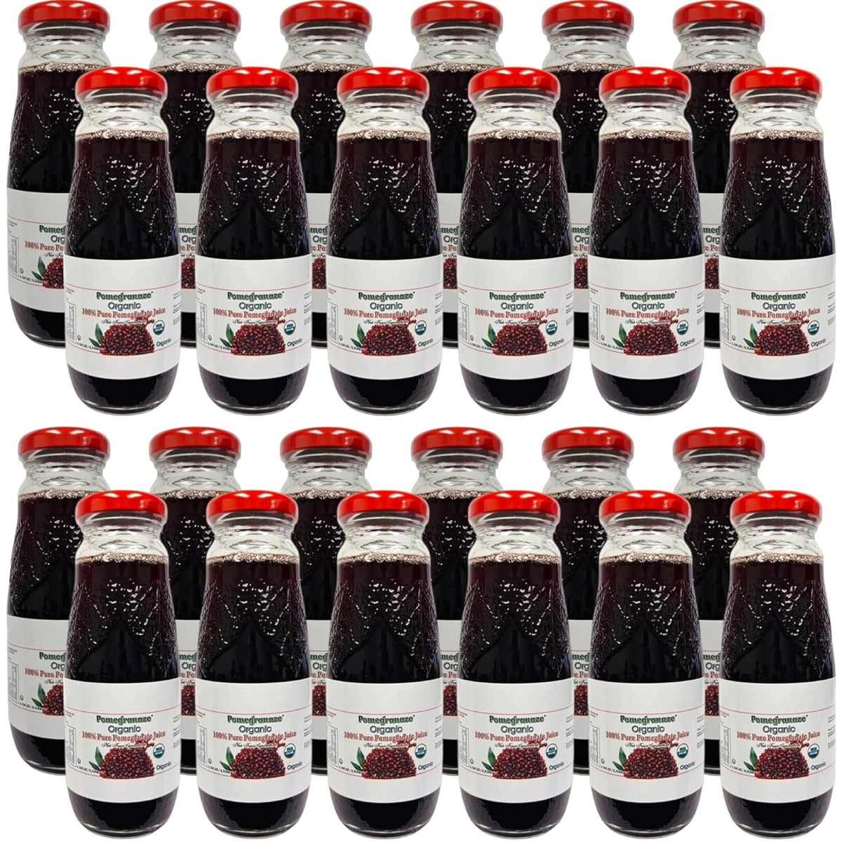 100% Organic Pomegranate Juice, 6.7 Oz Glass Bottle (24 Pack) - No Sugar, No Artificial Additives, Gluten-Free, Kosher
