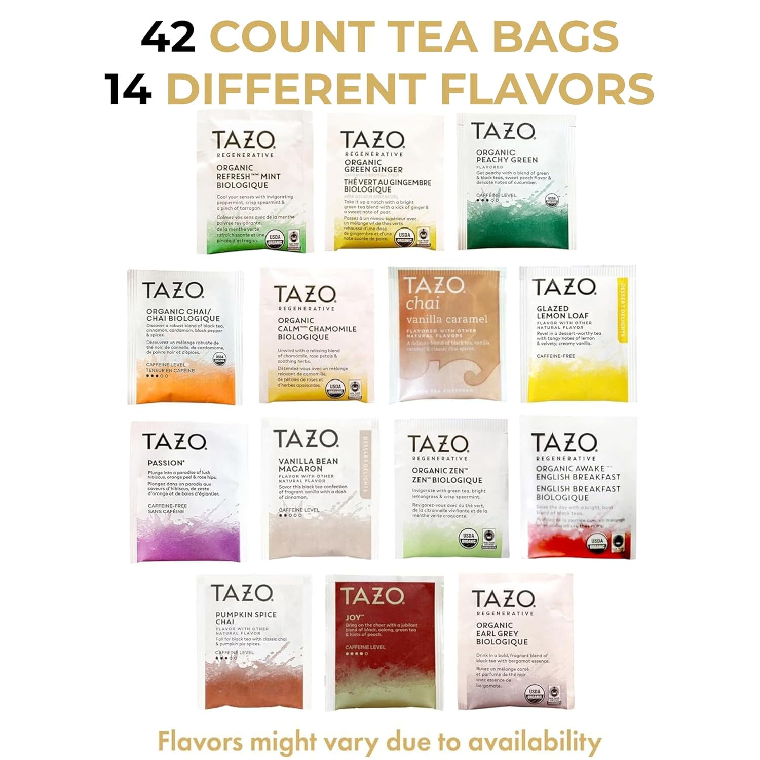 Tea Bags Sampler Assortment Variety Pack Gift Box (42 Count) - 14 Different Flavors