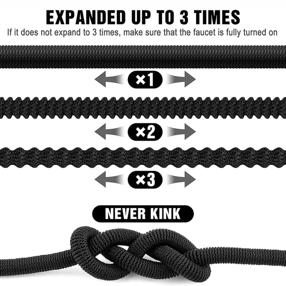 Expandable Garden Hose with 8-Pattern Spray Nozzle – Durable, Flexible, Multipurpose, Black