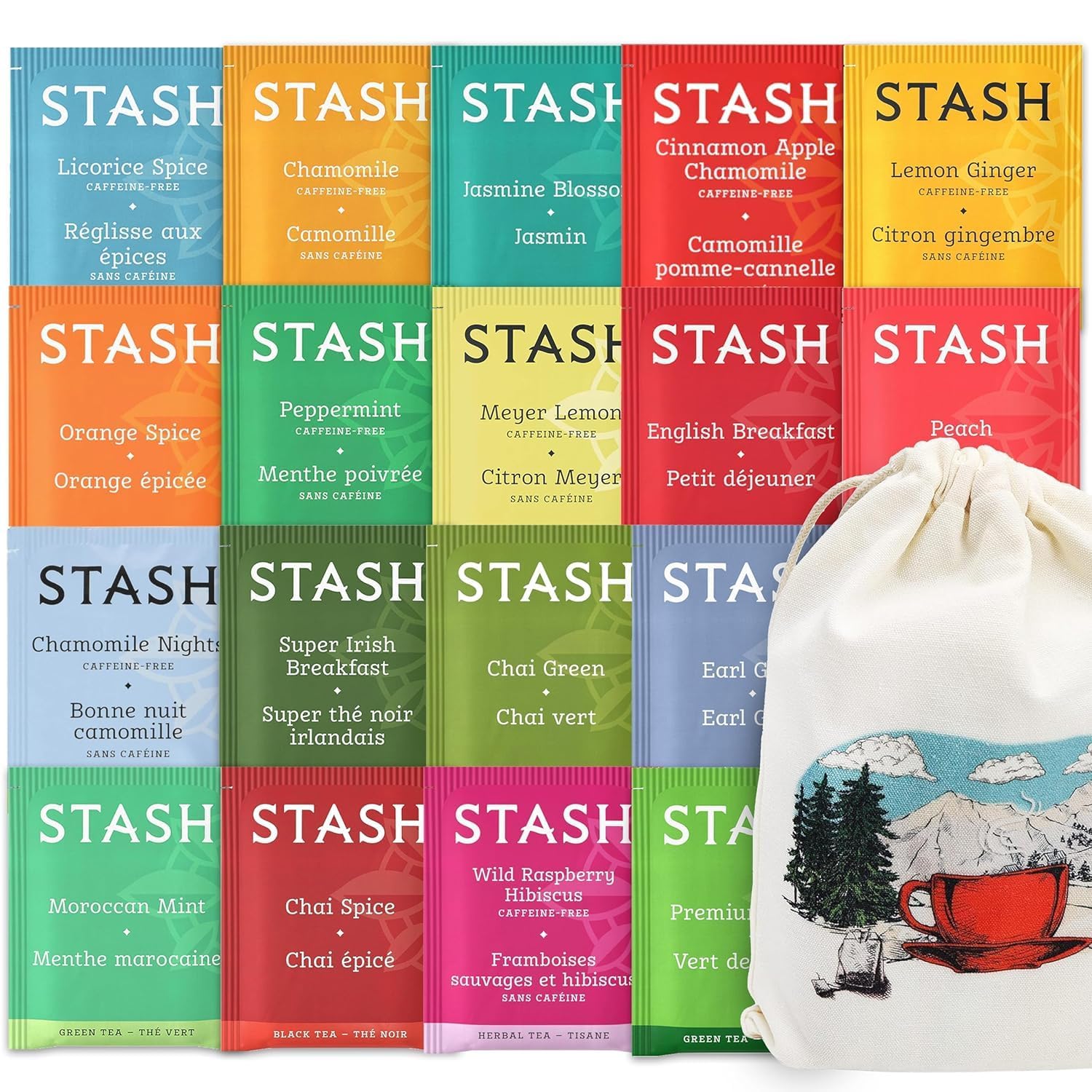 Tea Sampler Variety Pack – 40 Count Assorted Tea Bags in Handmade Cotton Pouch