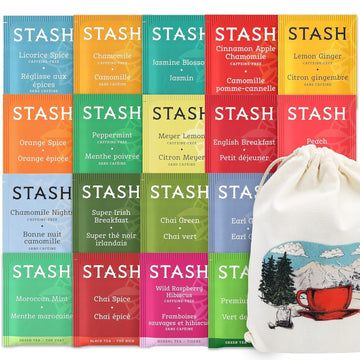 Tea Sampler Variety Pack – 40 Count Assorted Tea Bags in Handmade Cotton Pouch
