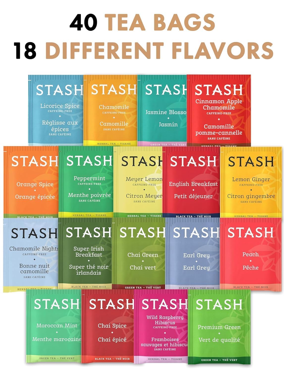 Tea Sampler Variety Pack – 40 Count Assorted Tea Bags in Handmade Cotton Pouch