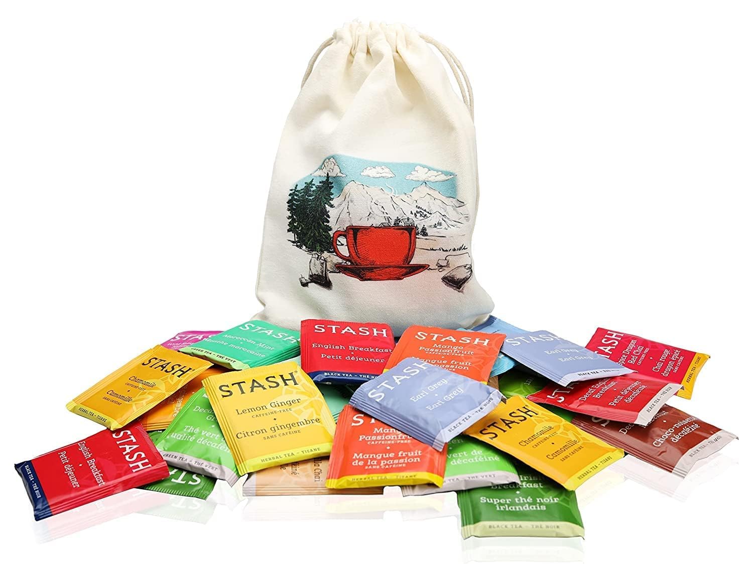 Tea Sampler Variety Pack – 40 Count Assorted Tea Bags in Handmade Cotton Pouch