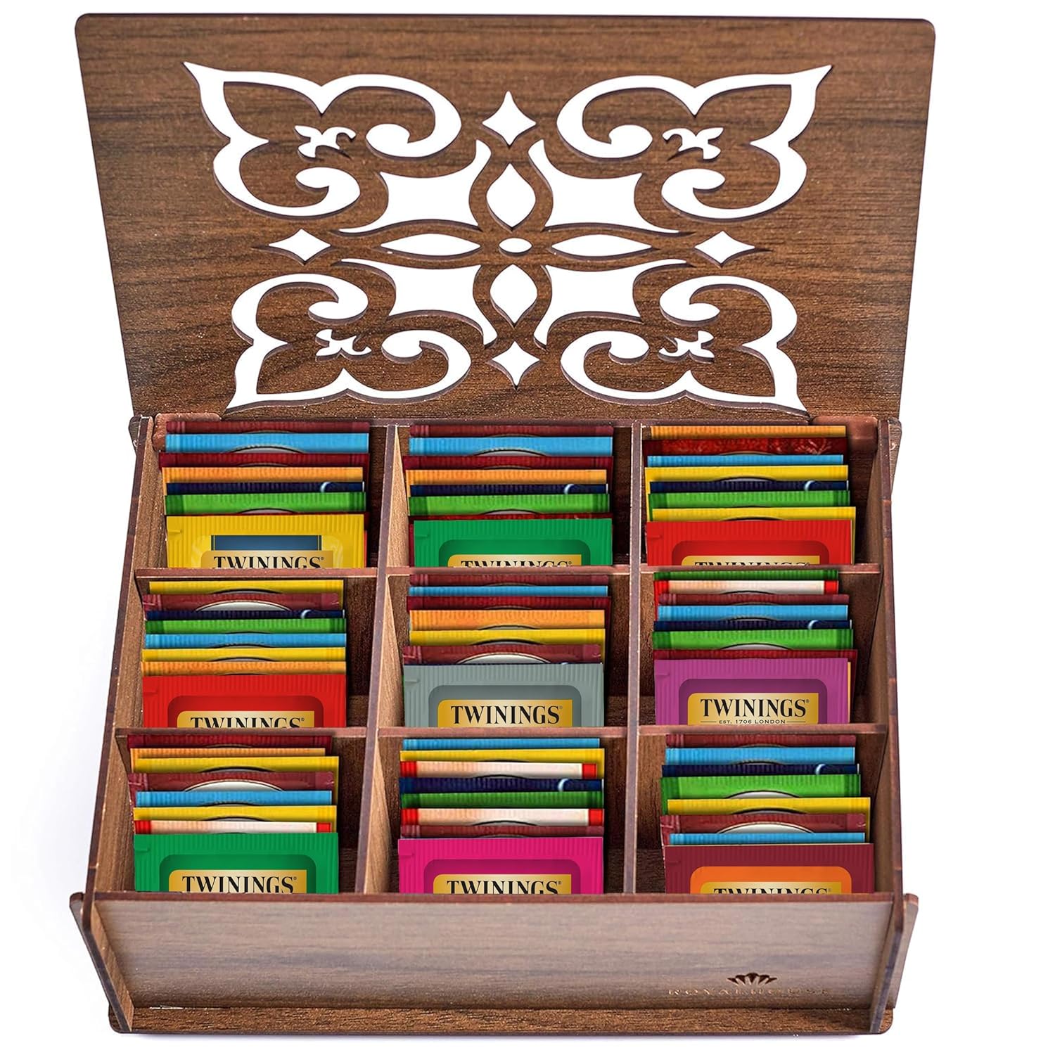 Tea Sampler Collection – 80 Assorted Tea Bags with Wooden Organizer