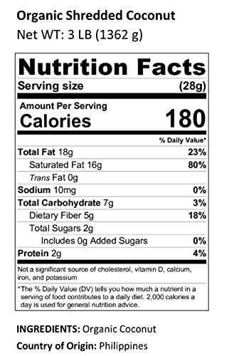 Anna and Sarah Organic Shredded Coconut, Unsweetened, Medium-Size, Perfect for Recipes, All Natural Flakes, in Resealable Bag, 1 Lb