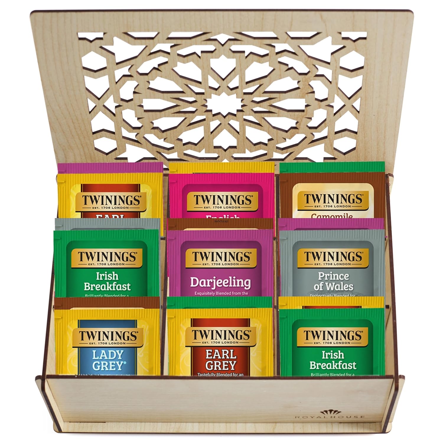Tea Sampler Collection – 80 Assorted Tea Bags with Wooden Organizer