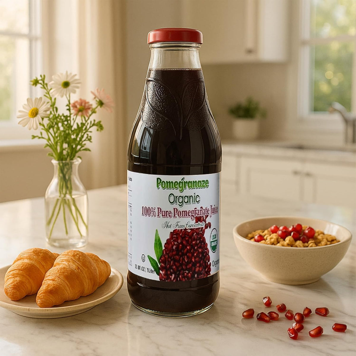 100% Organic Pomegranate Juice - 33.8 Oz Glass Bottle (8 Pack) – view 2