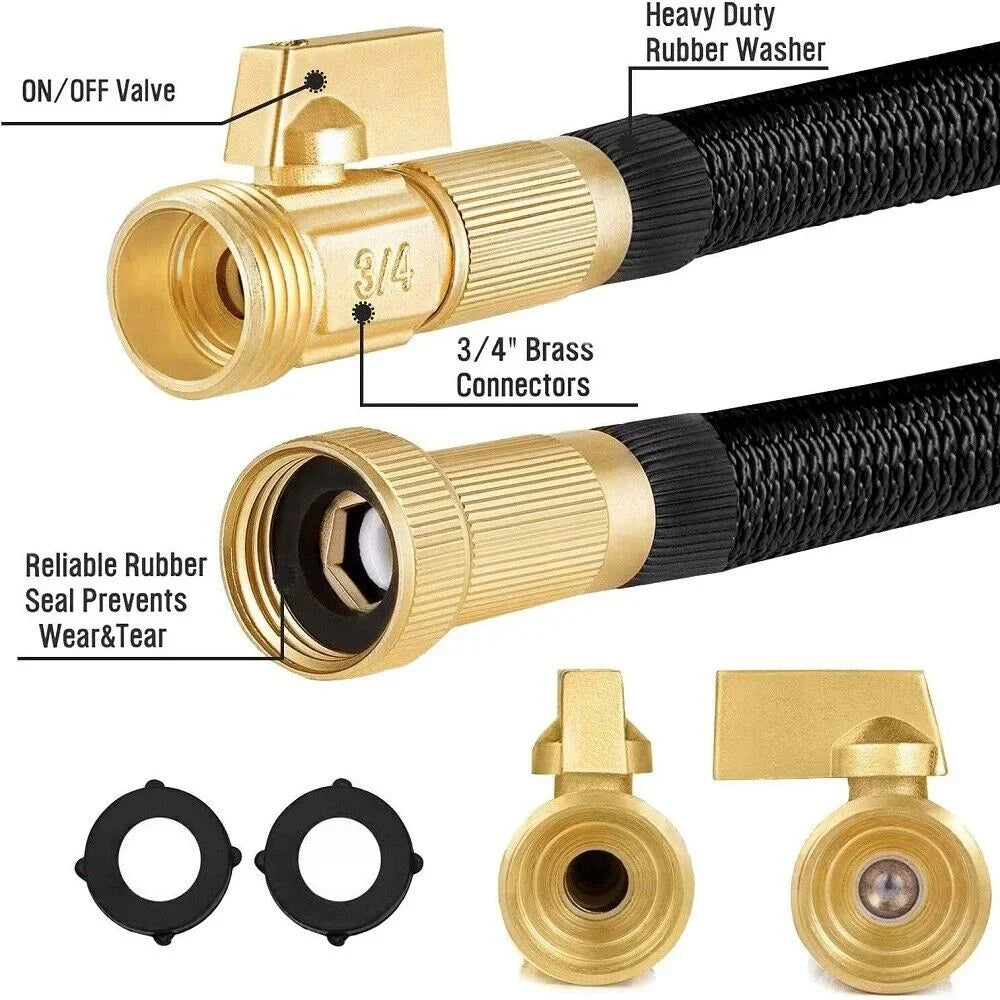 Expandable Garden Hose with 8-Pattern Spray Nozzle – Durable, Flexible, Multipurpose, Black