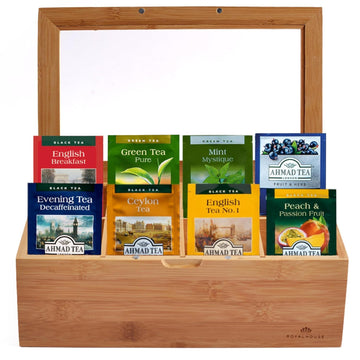 Tea Bags Sampler Assortment, Variety Pack in Bamboo Organizer (60 Count) - 30 Flavors of Tea
