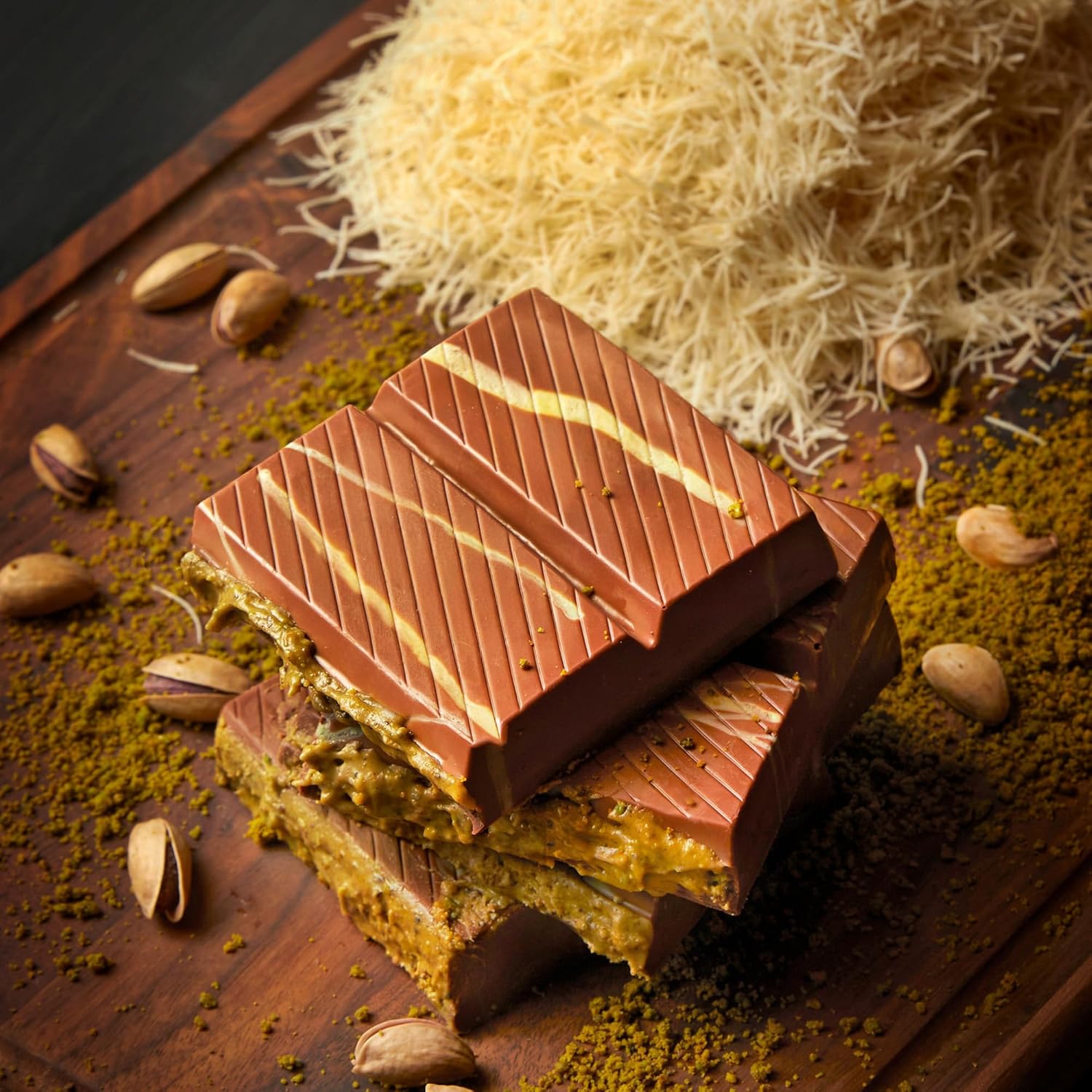 Luxury Dubai-Style Chocolate Bar 200g - Rich Gourmet Milk Chocolate with Pistachio Butter Cream & Knafeh Crunch