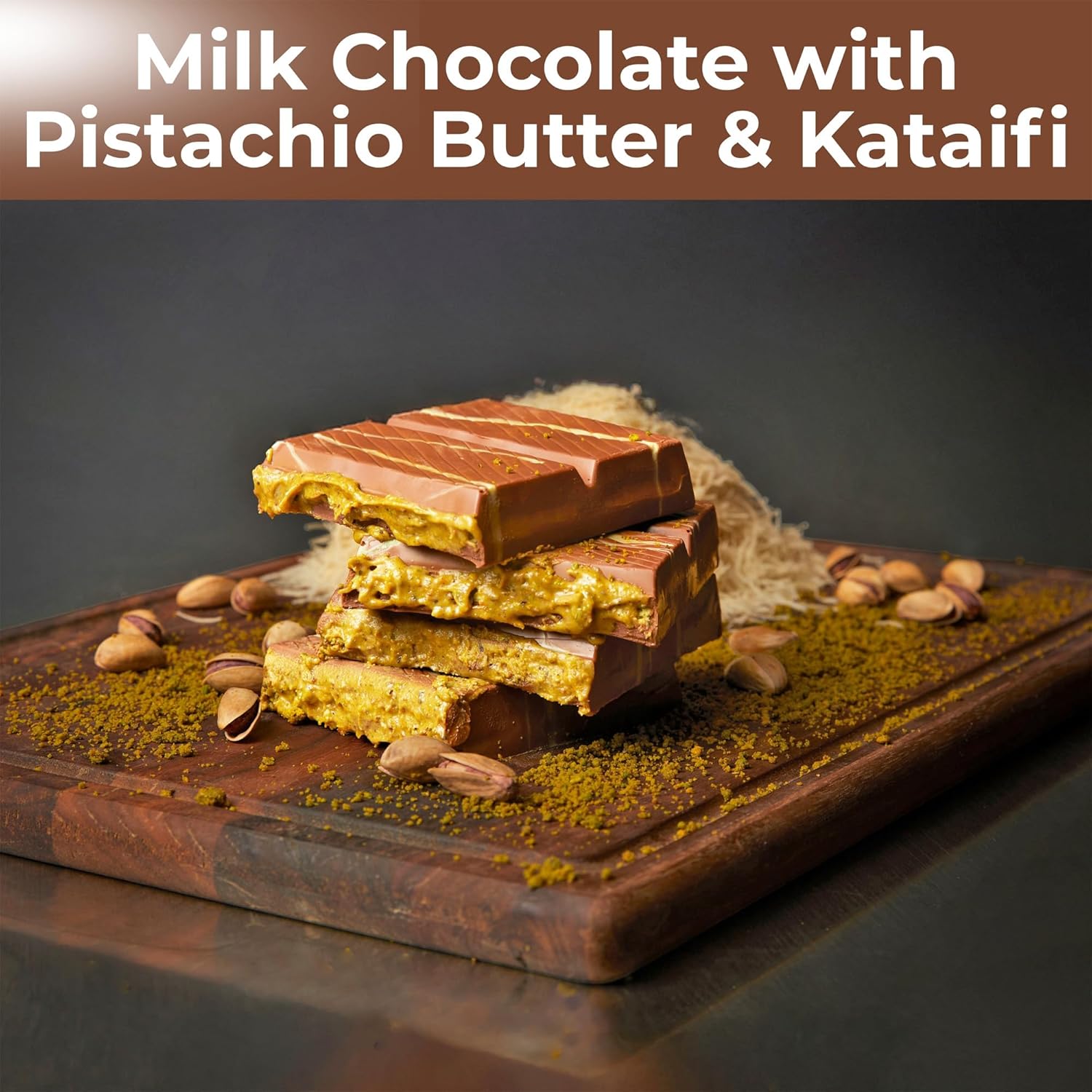 Luxury Dubai-Style Chocolate Bar 200g - Rich Gourmet Milk Chocolate with Pistachio Butter Cream & Knafeh Crunch