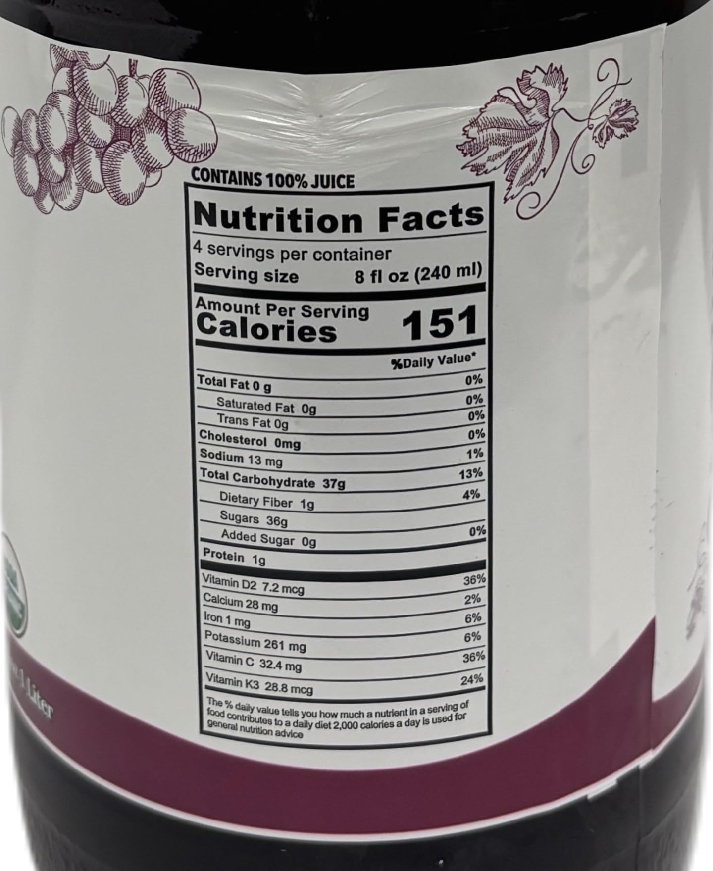 Organic Grape Juice (33.8 oz, 4 Pack) – USDA Certified & Pure