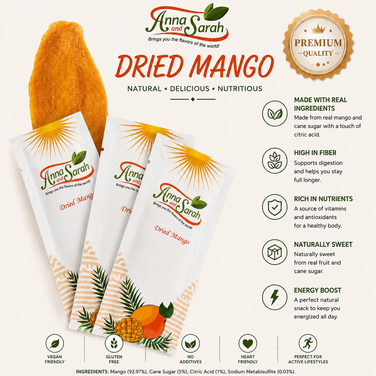 Anna and Sarah Dried Mango Slices - Individually Wrapped, 4.4 Lbs
