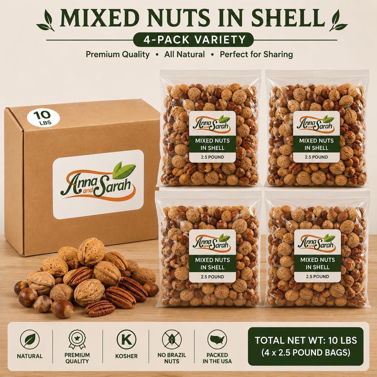 10 Lbs Premium Kosher Mixed Nuts in Shell Box - No Brazil Nut