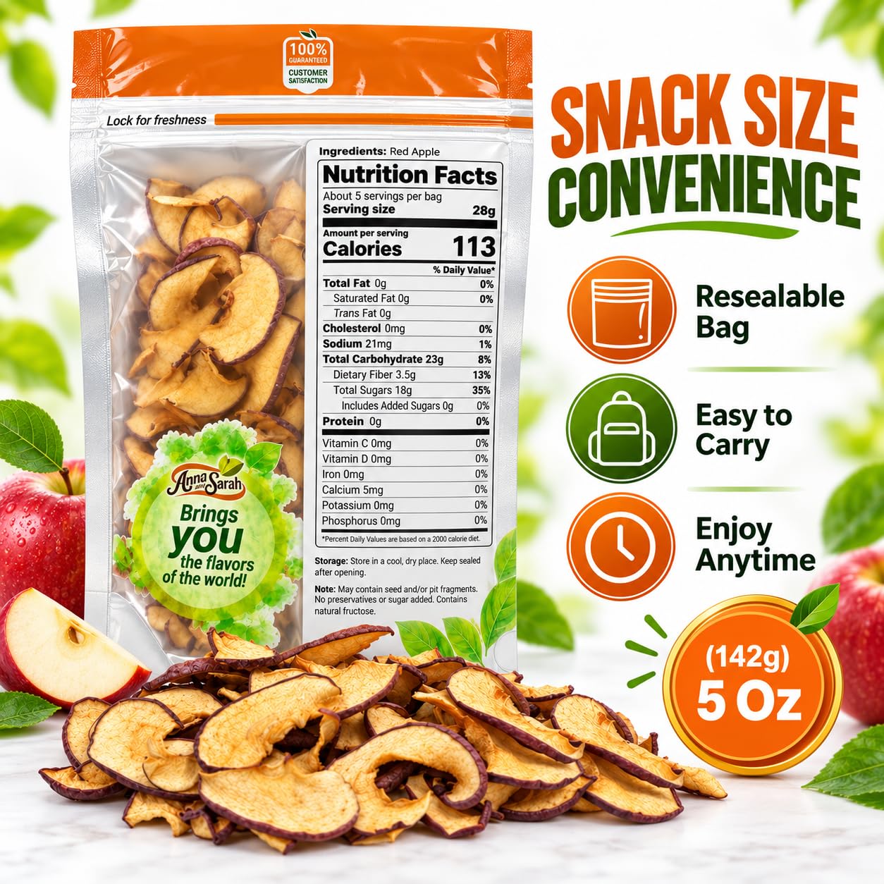 Anna and Sarah Air Dried Red Apple Slices - No Sugar Added