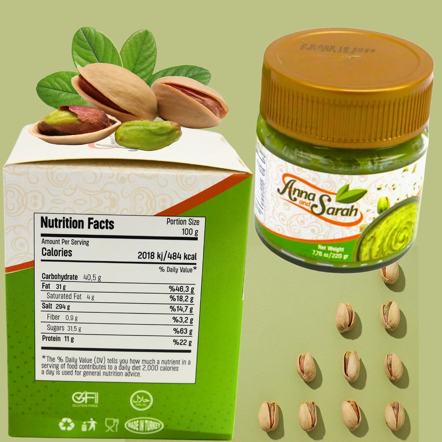 Anna and Sarah Pistachio Cream with Kataifi - 7.75 oz Glass Jar