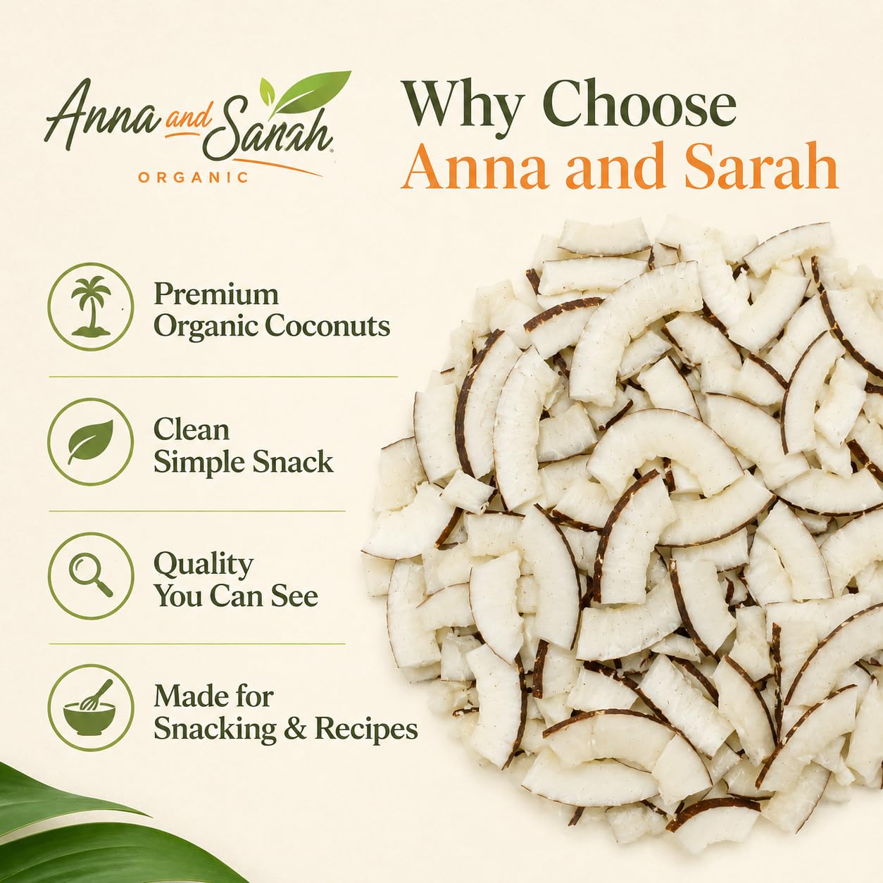 Anna and Sarah Organic Toasted Coconut Chips Strips, 2.5 lb Resealable Bag