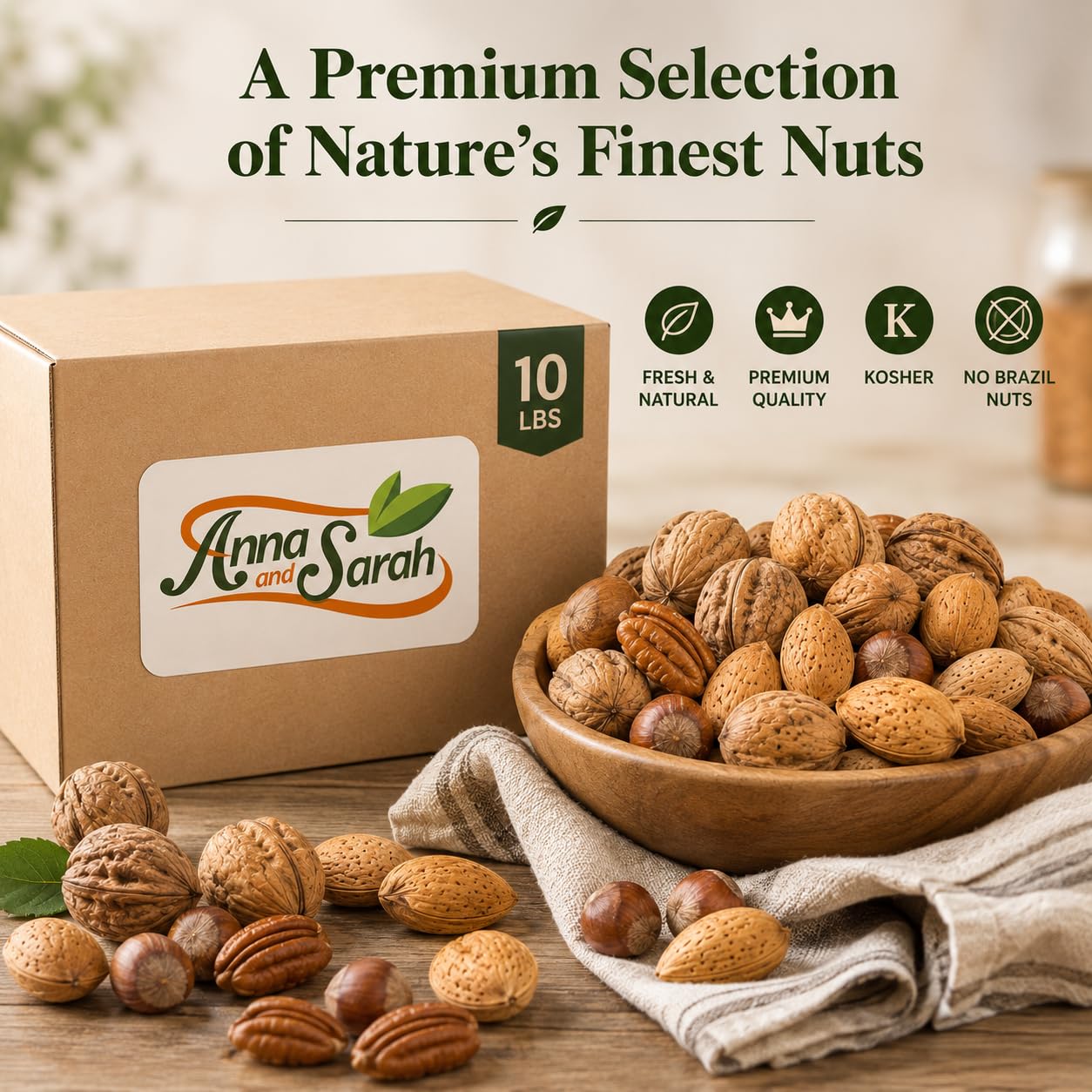 10 Lbs Premium Kosher Mixed Nuts in Shell Box - No Brazil Nut