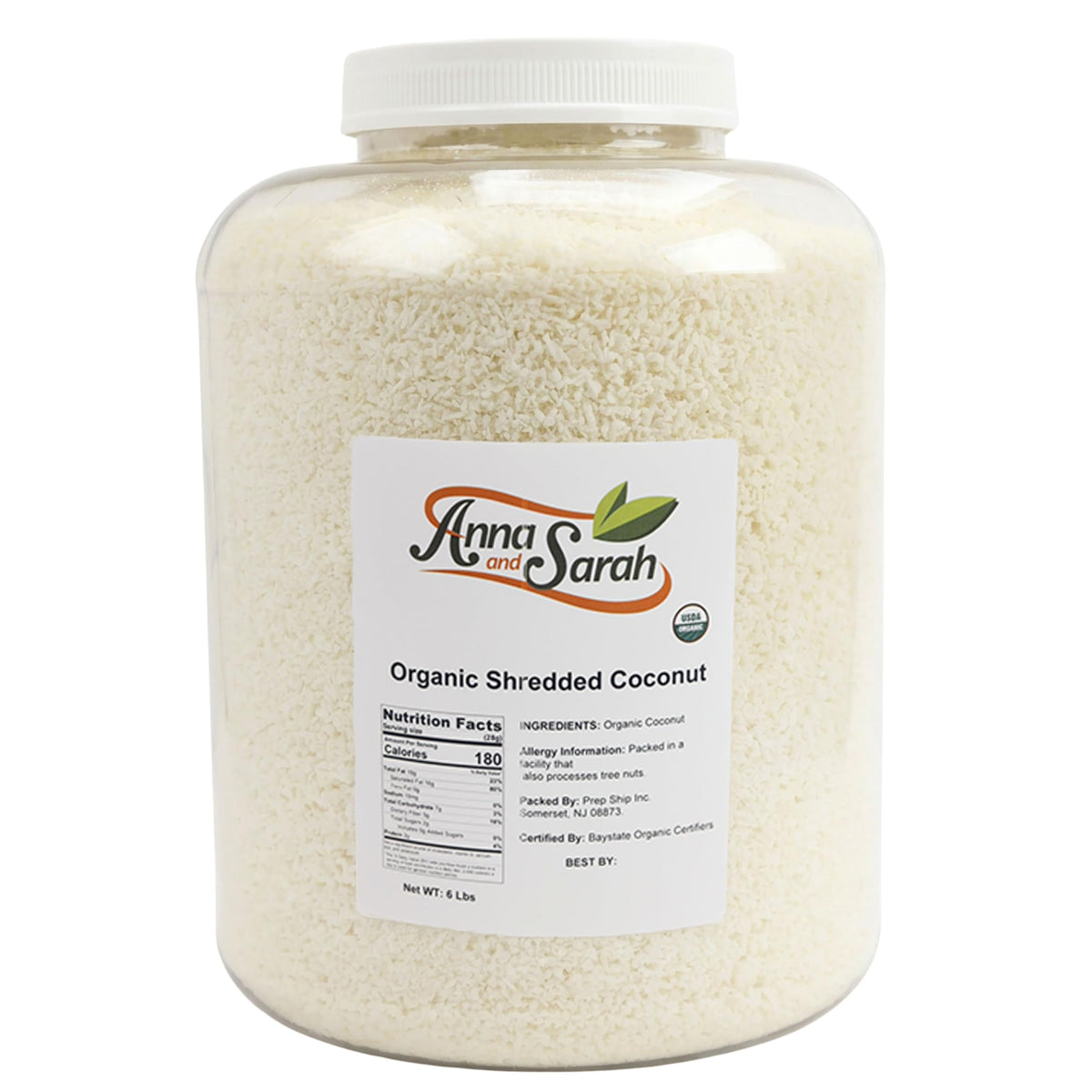 Anna and Sarah Organic Unsweetened Medium Shredded Coconut, 6 lb Jar