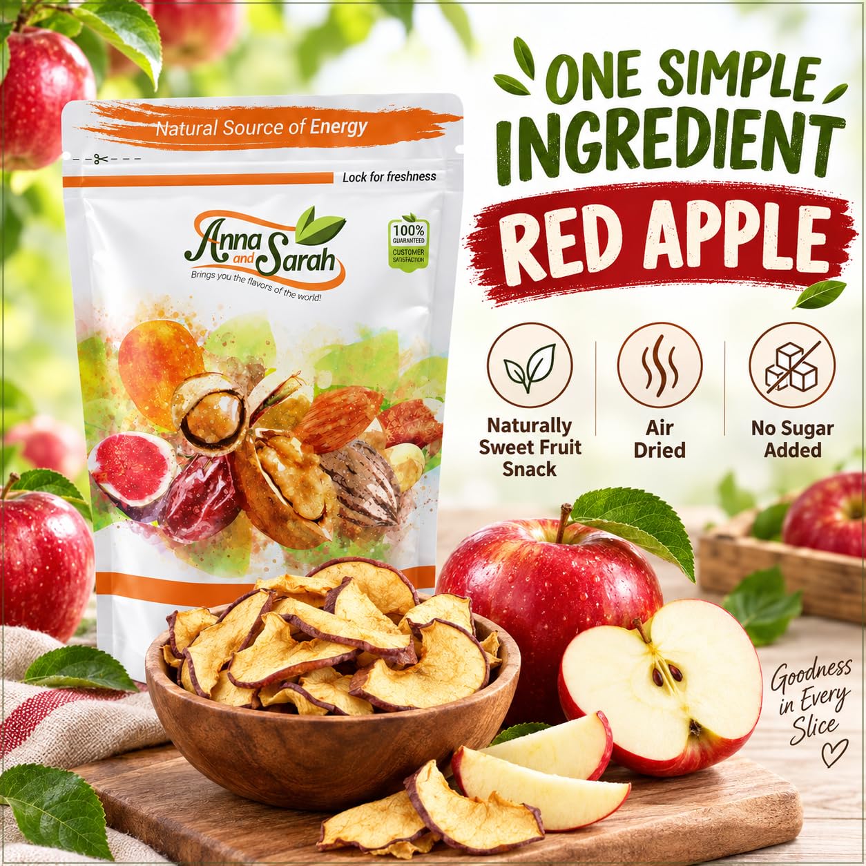 Anna and Sarah Air Dried Red Apple Slices - No Sugar Added