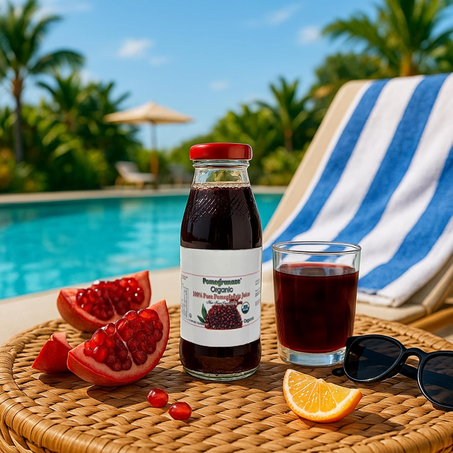 Pomegranaze Organic Pomegranate Juice 6.7 fl oz Glass Bottle 24 Pack - 100% Pure Juice, No Sugar Added, No Artificial Colors or Preservatives, Gluten Free, Kosher, Convenient Single Serve Bottles