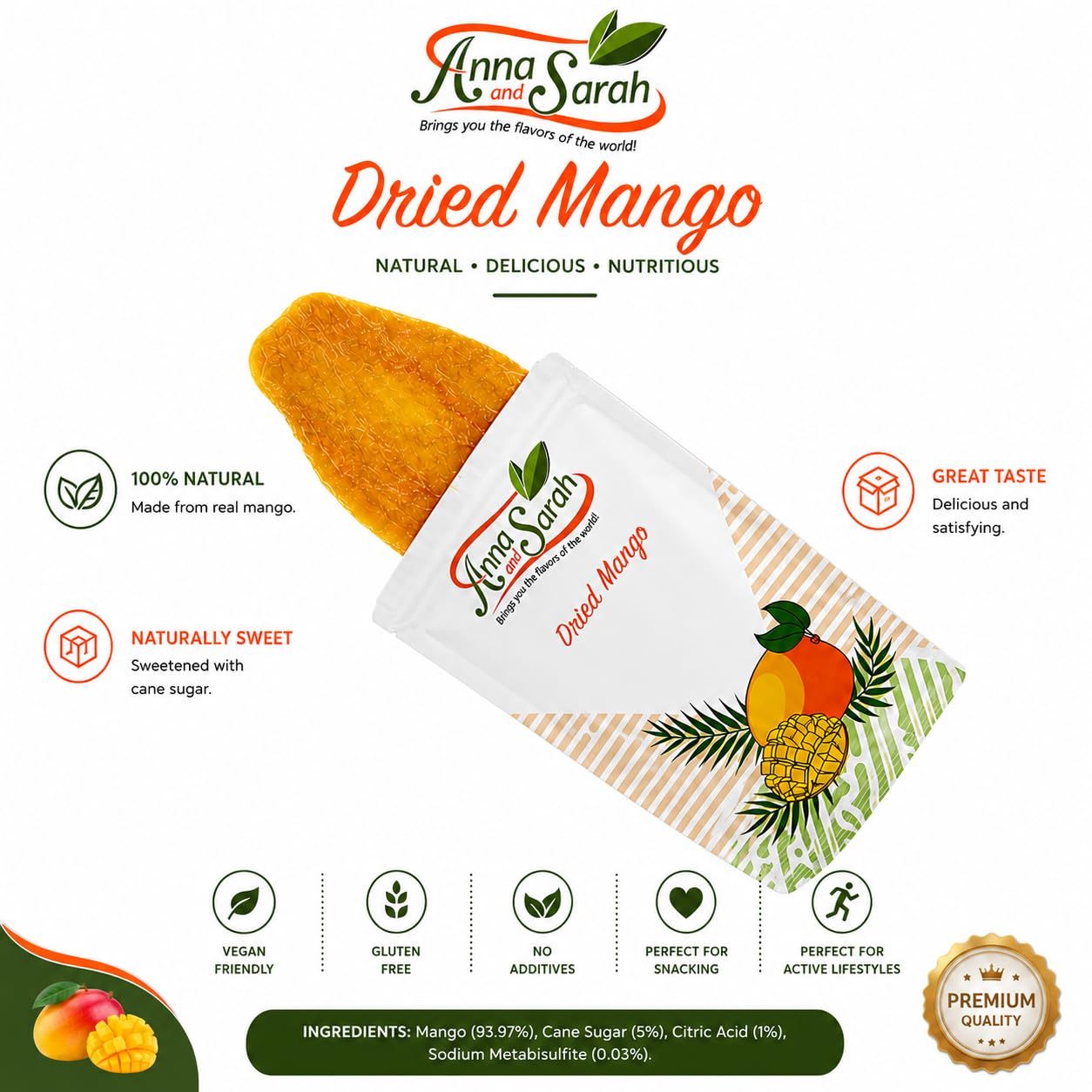 Anna and Sarah Dried Mango Slices - Individually Wrapped, 4.4 Lbs