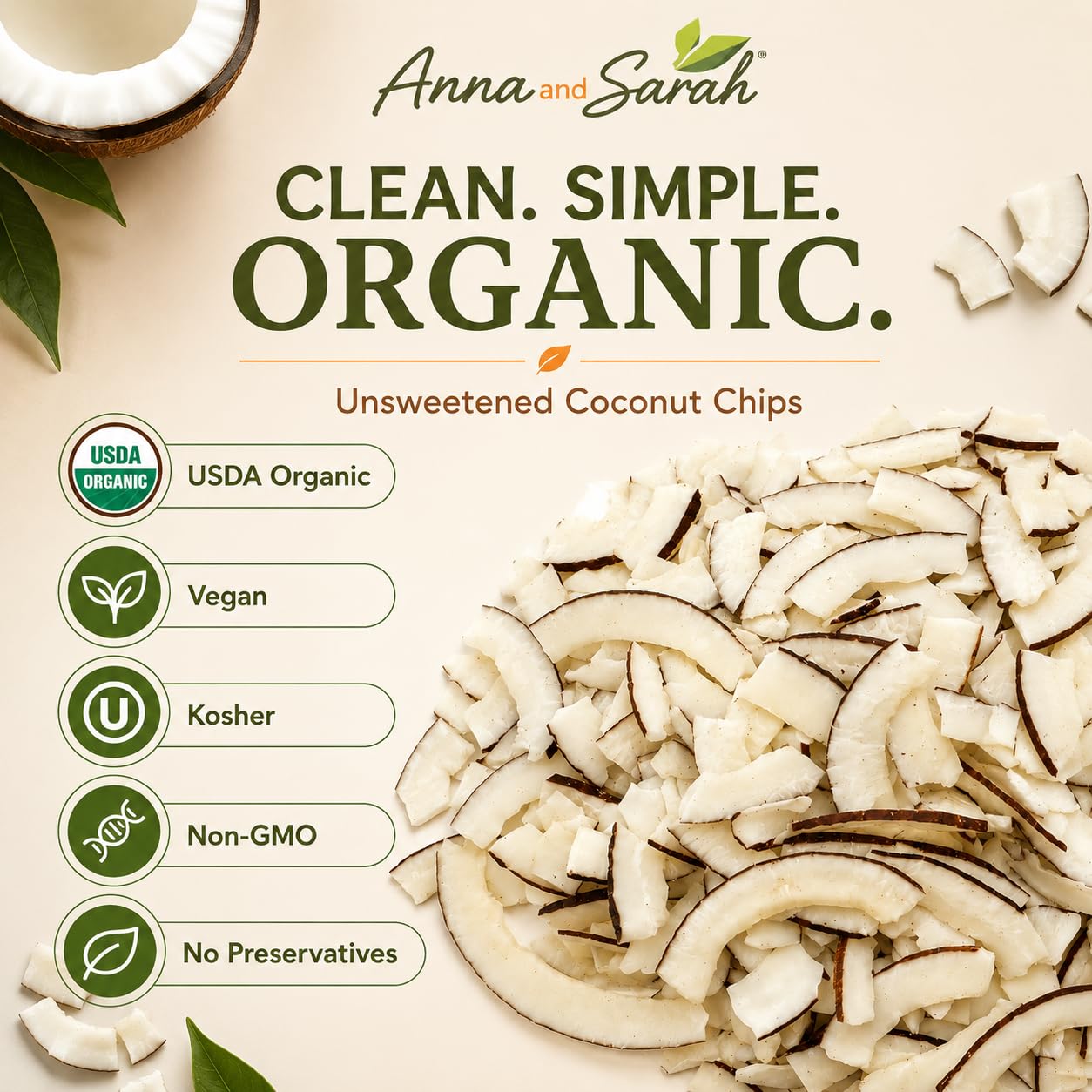 Anna and Sarah Organic Toasted Coconut Chips Strips, 2.5 lb Resealable Bag