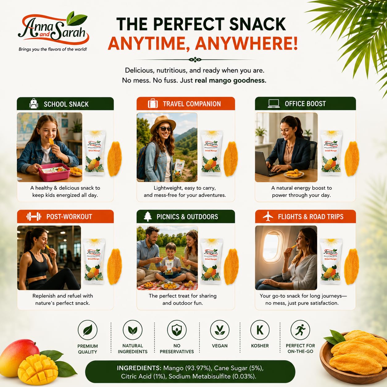 Anna and Sarah Dried Mango Slices - Individually Wrapped, 4.4 Lbs