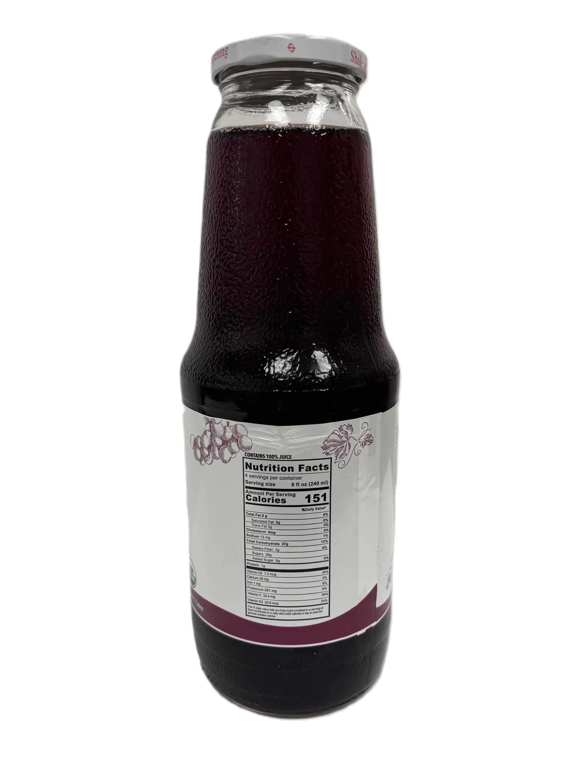 Organic Grape Juice - USDA Certified Pure (33.8 oz, 4 Pack)