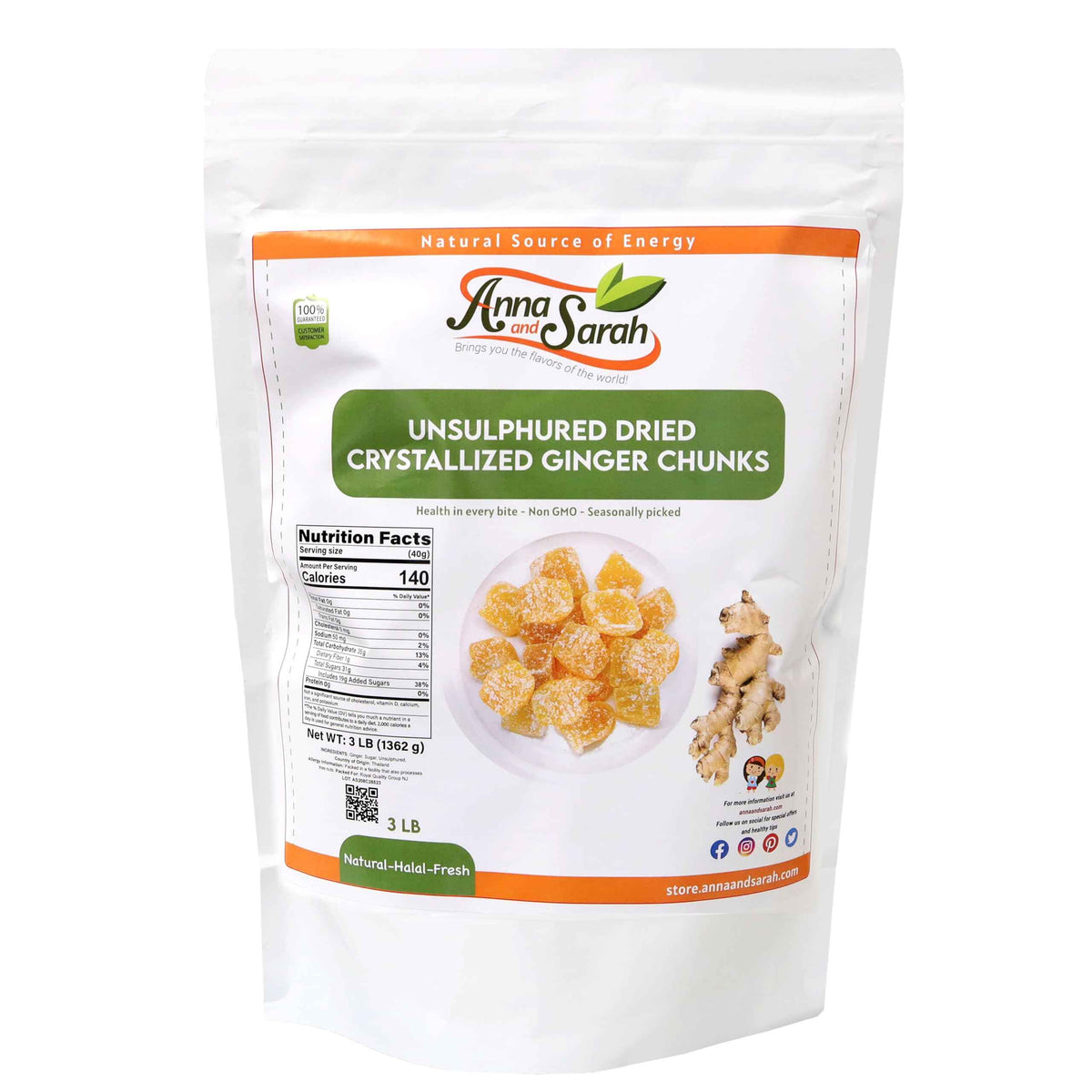 Anna and Sarah Unsulphured Crystallized Ginger Chunks – 3 Lbs