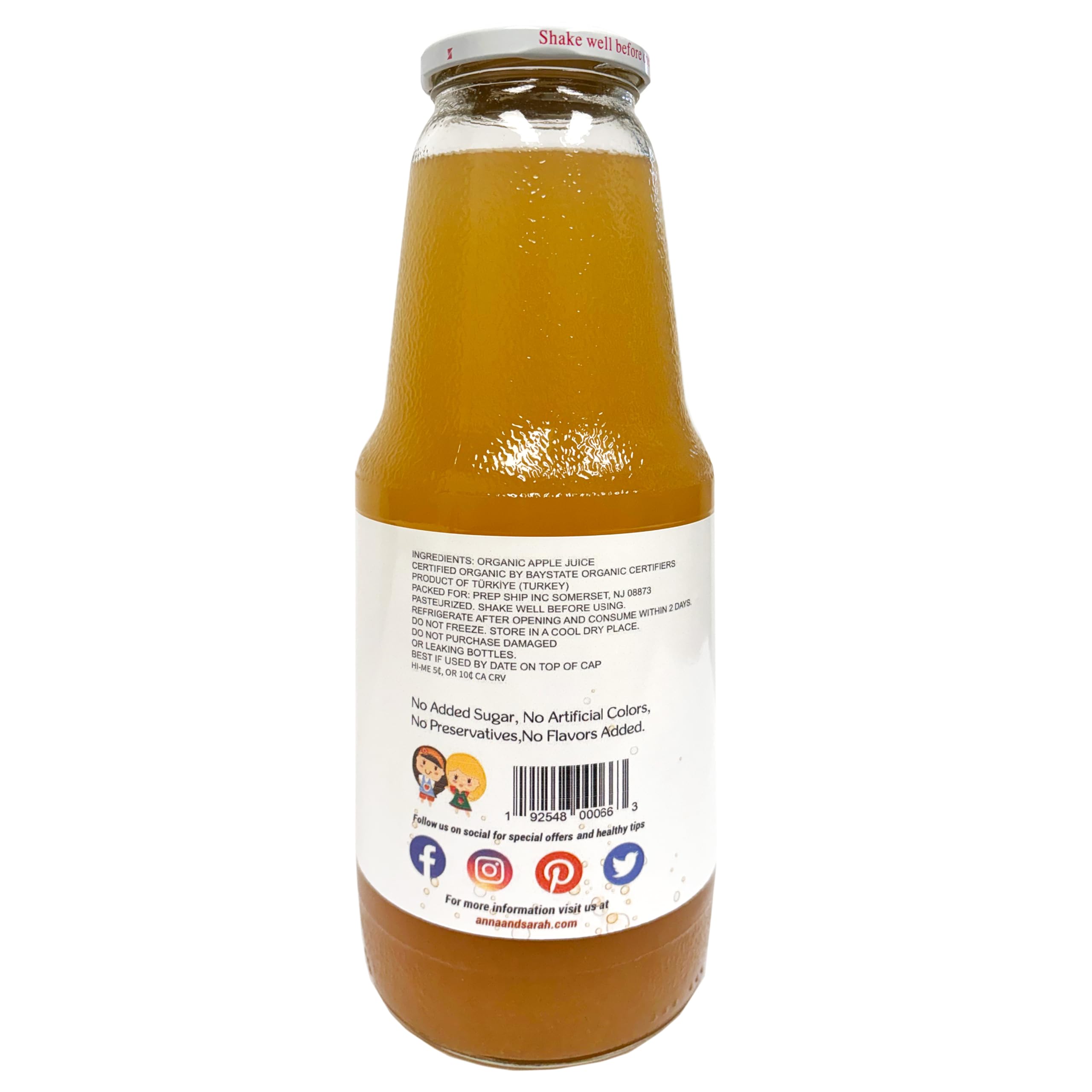 Organic Apple Juice 4 Pack - USDA Certified, No Added Sugar, 33.8 oz