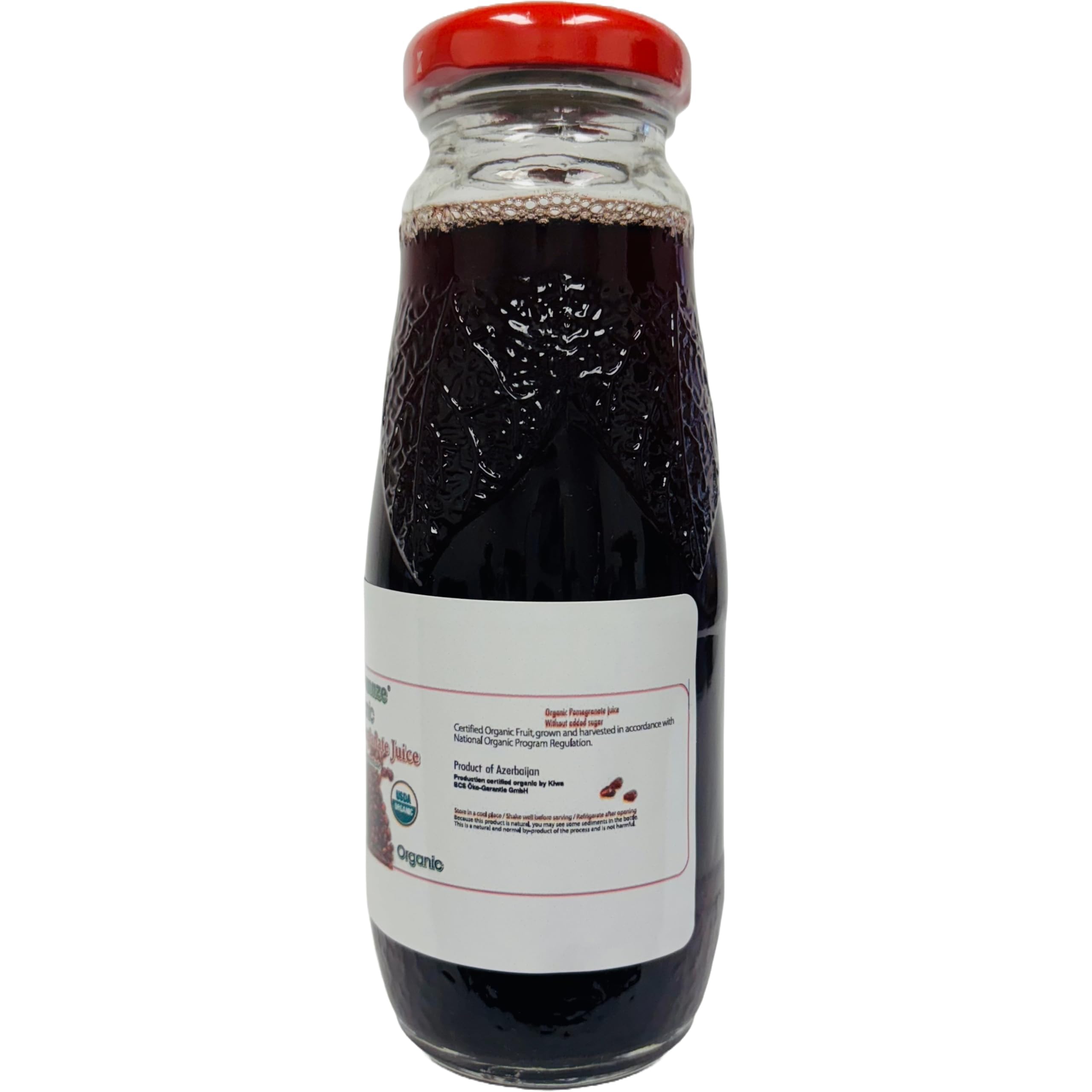 100% Organic Pomegranate Juice, 6.7 Oz Glass Bottle (24 Pack) No Sugar, No Artificial Colors, No Preservatives, No Flavors Added, Gluten Free and Kosher