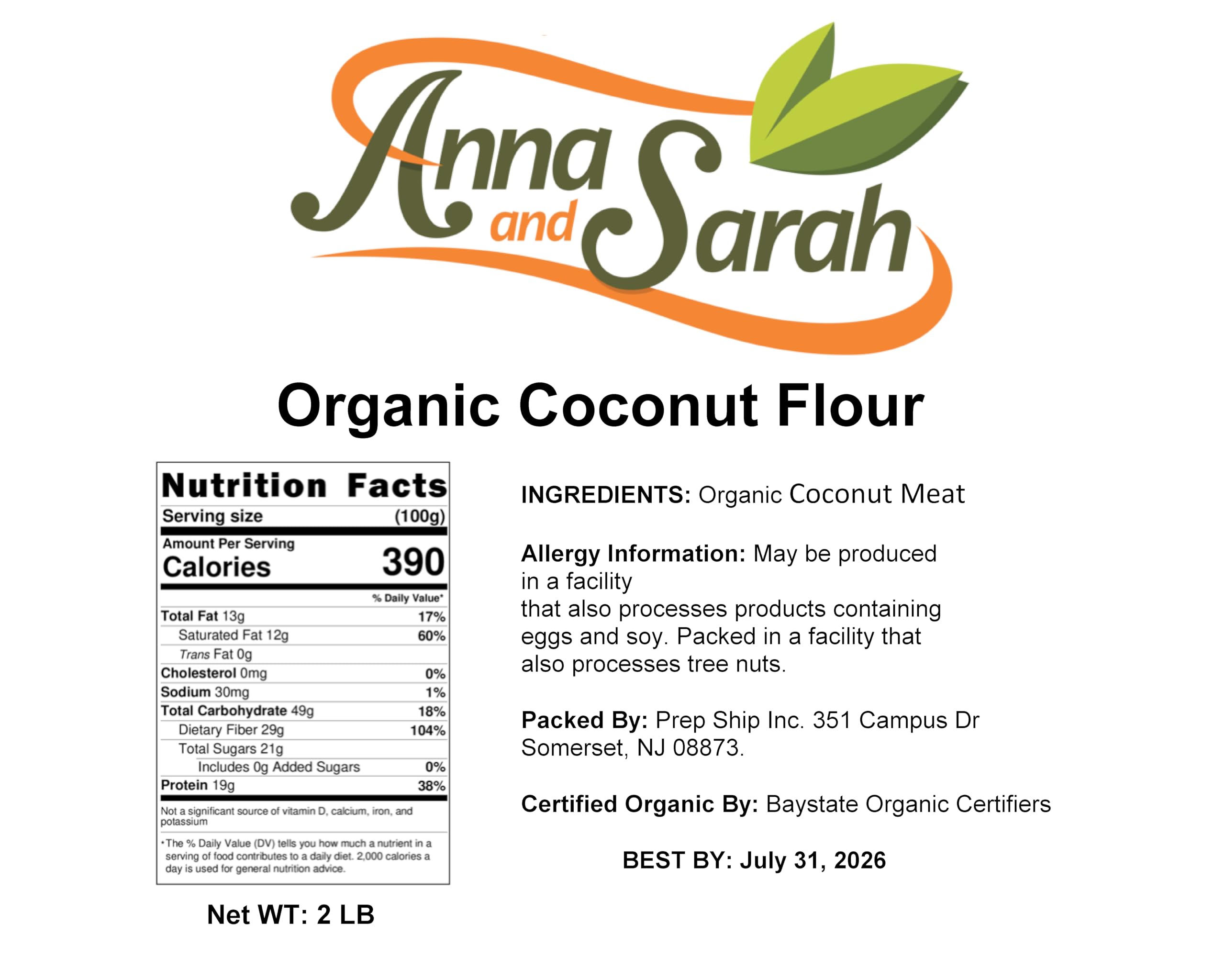 Organic Coconut Flour (2 lbs) - Keto, Gluten-Free & Vegan
