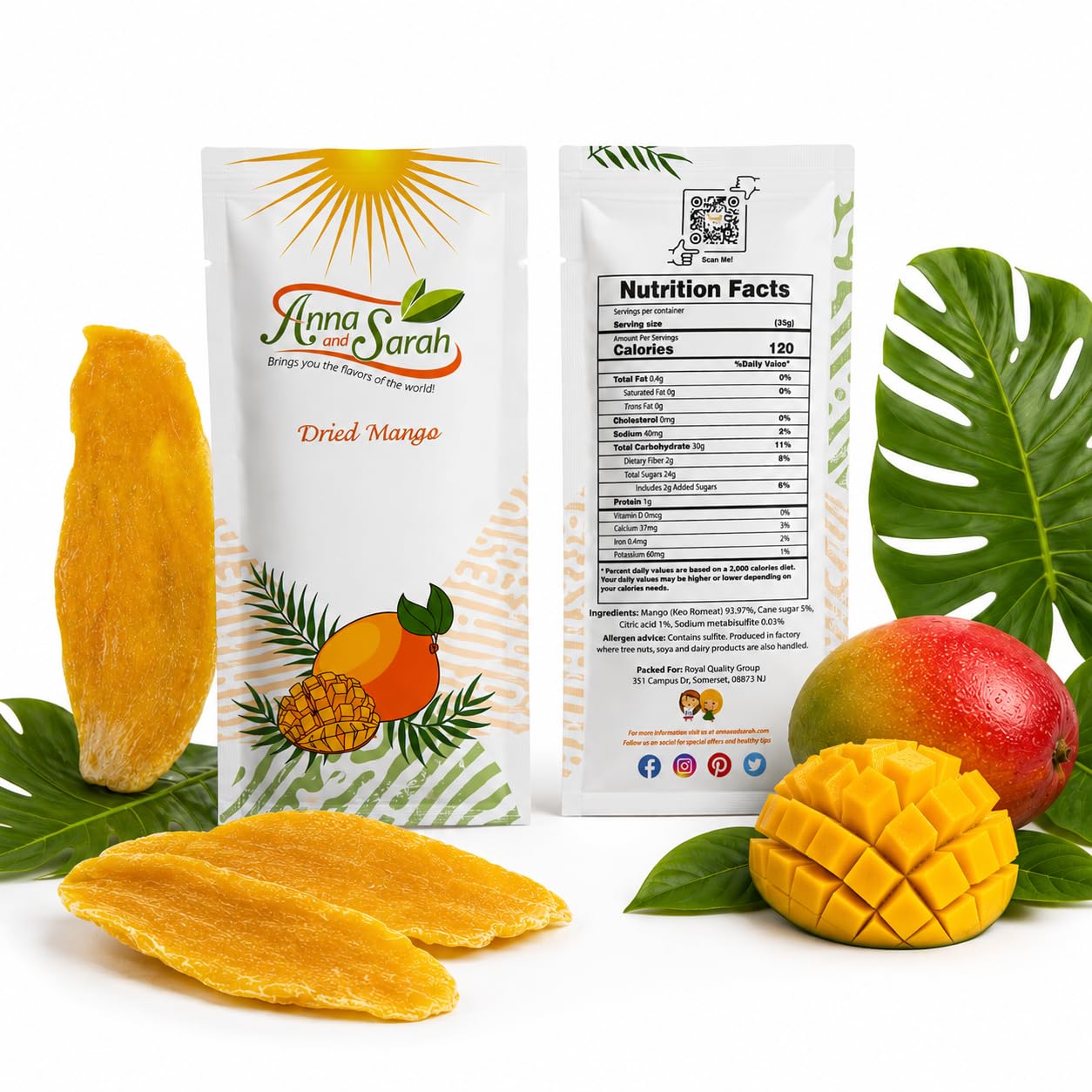 Anna and Sarah Dried Mango Slices - Individually Wrapped, 4.4 Lbs
