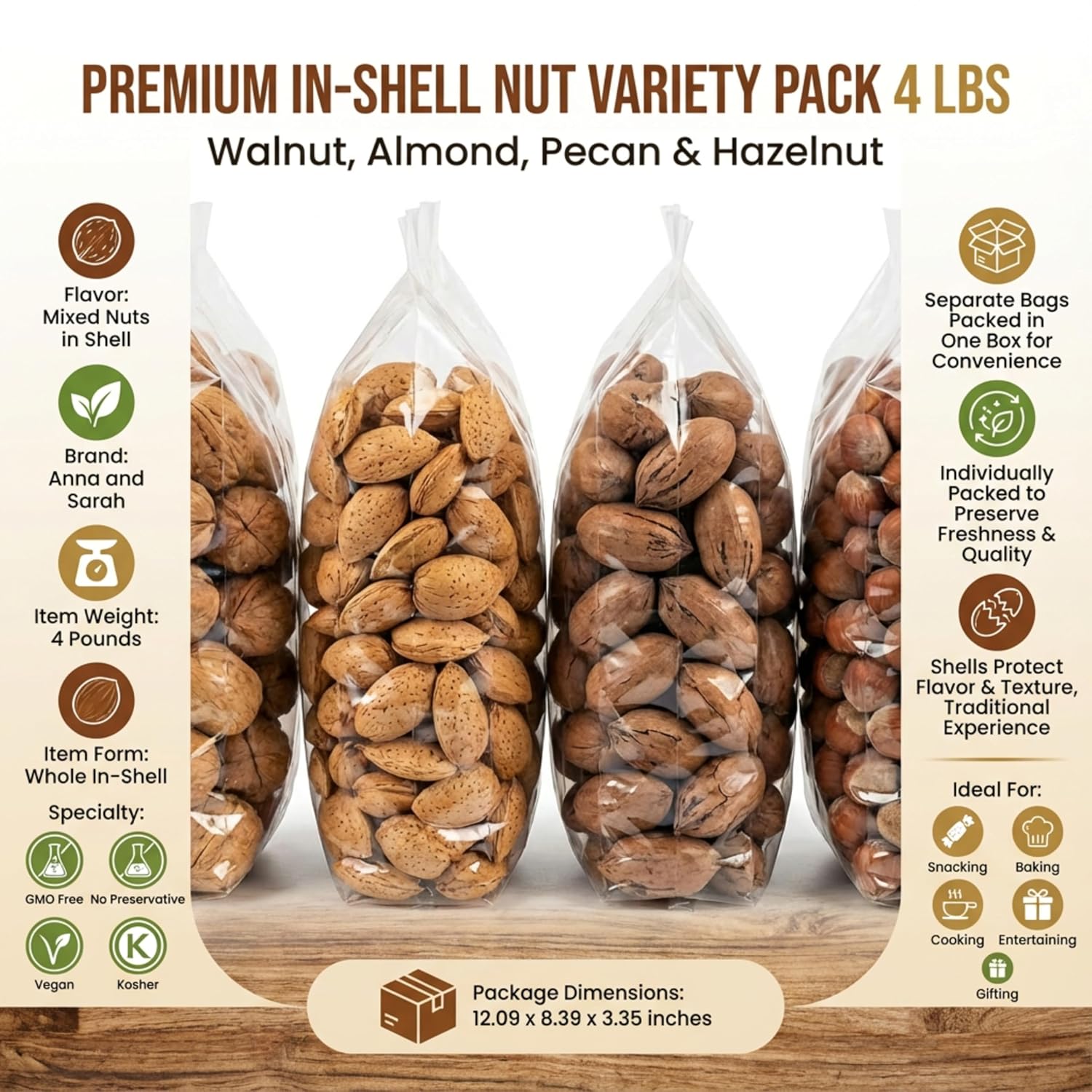 Anna and Sarah Premium In-Shell Nut Variety Pack Box - 4 Lbs