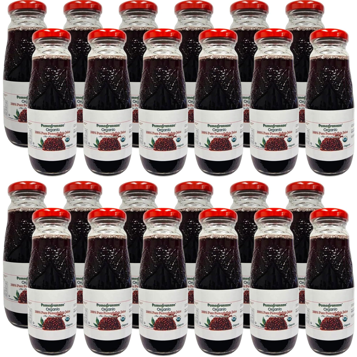 100% Organic Pomegranate Juice, 6.7 Oz Glass Bottle (24 Pack) No Sugar, No Artificial Colors, No Preservatives, No Flavors Added, Gluten Free and Kosher