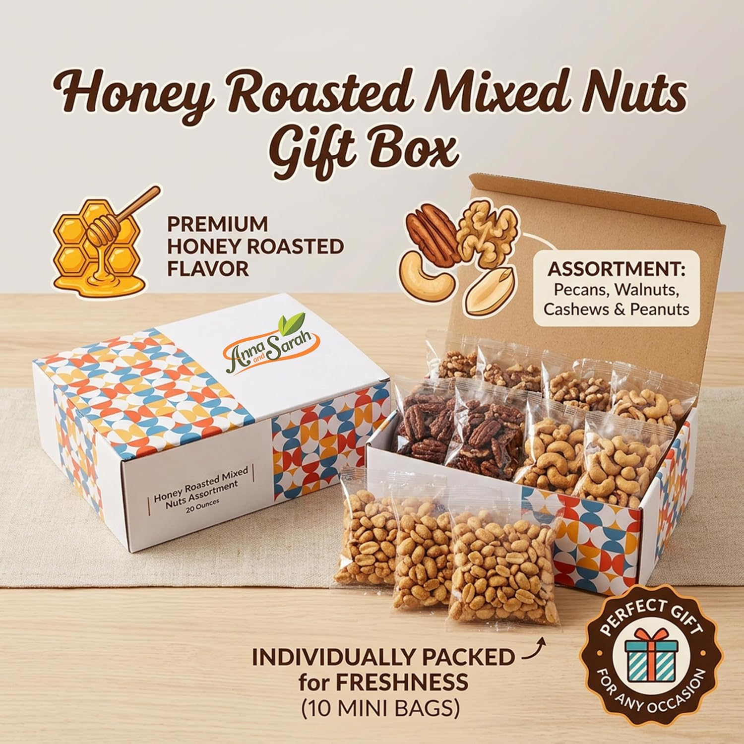 Anna and Sarah Honey Roasted Mixed Nuts Gourmet Snack Gift Box