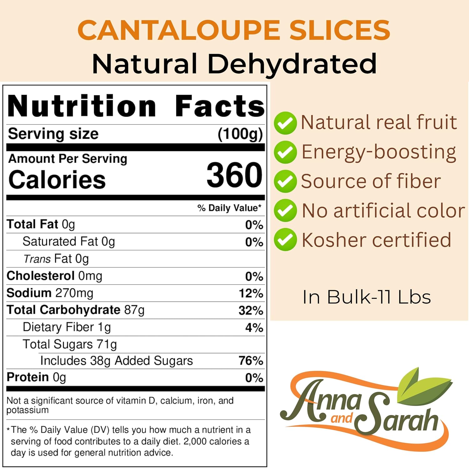 Anna and Sarah Natural Dehydrated Cantaloupe Slices