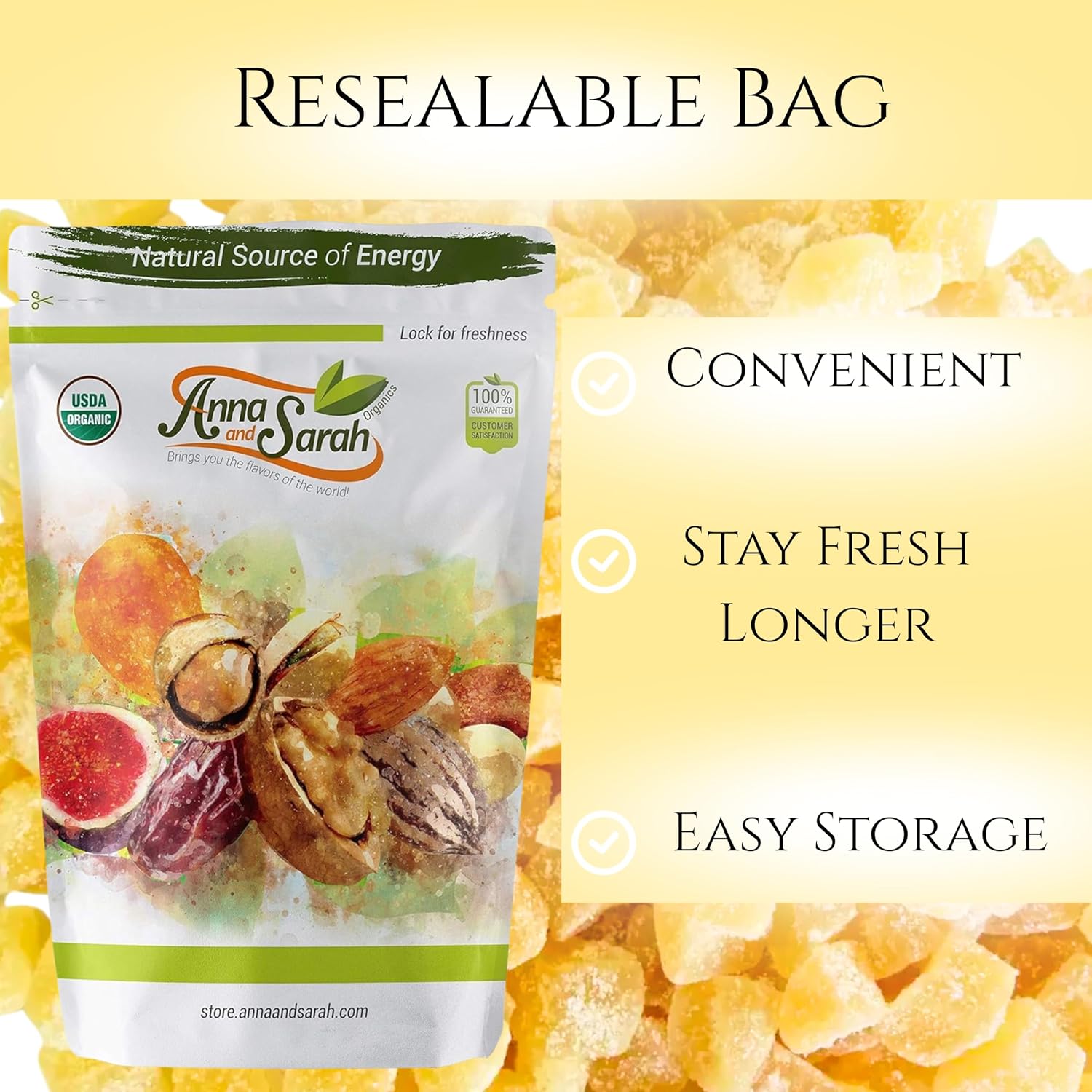 Anna and Sarah Organic Dehydrated Diced Ginger Pieces