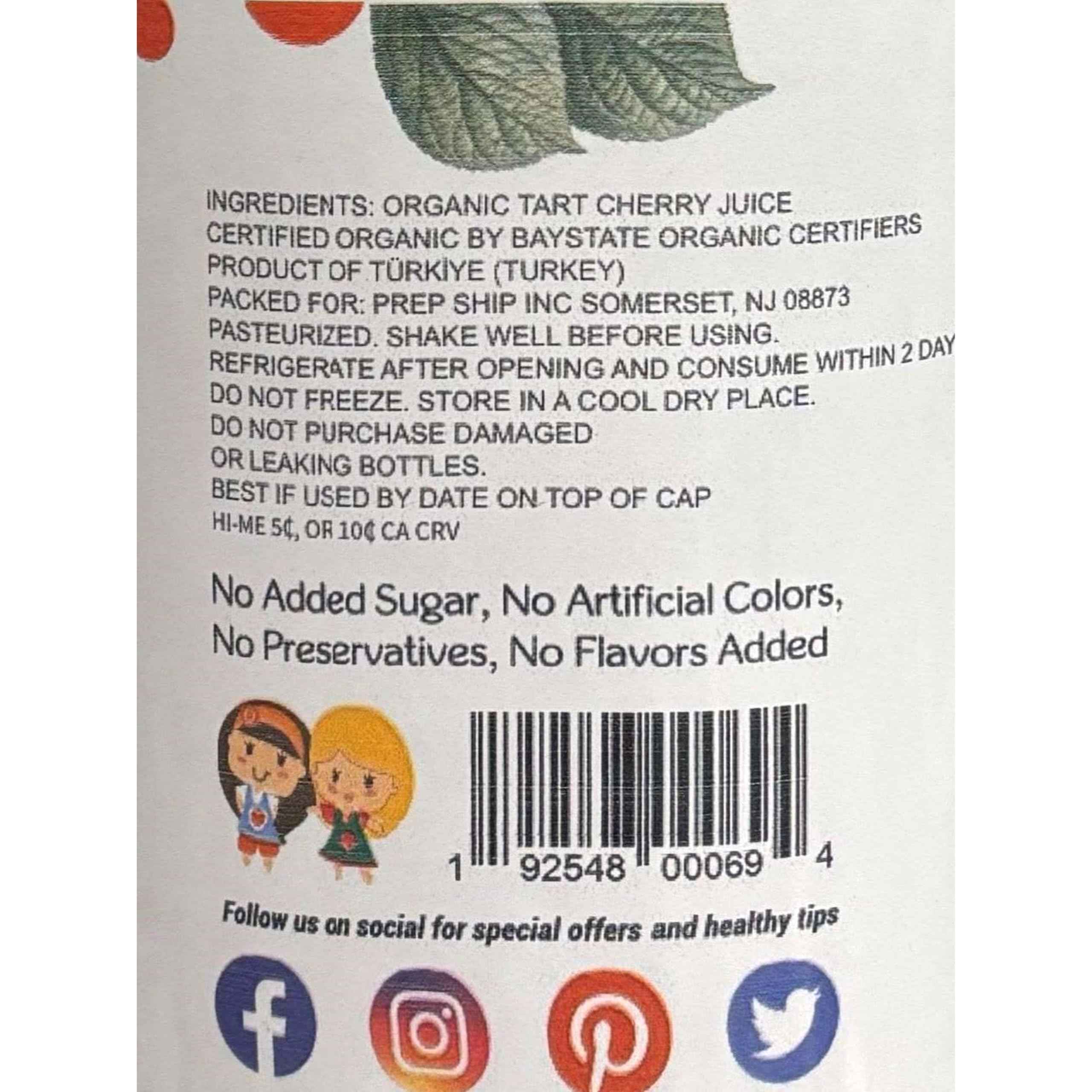 Organic Tart Cherry Juice (33.8 oz, 2 Pack) – USDA Certified & Pure Juice